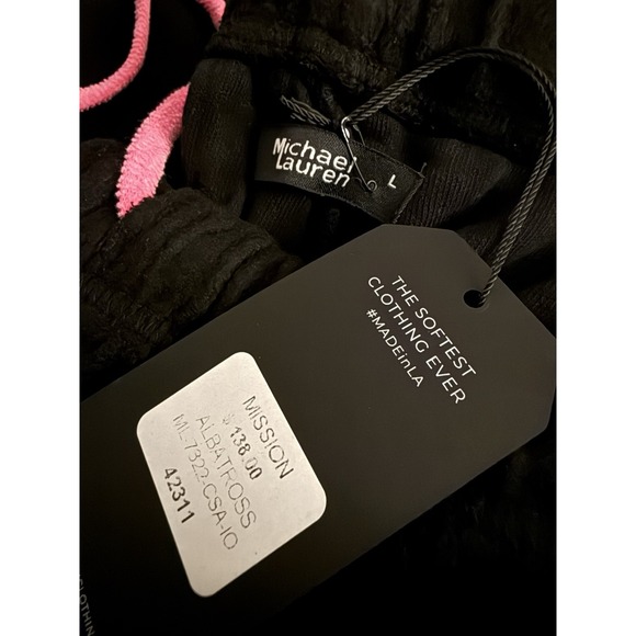 Michael Lauren Wm ALBATROSS SWEATPANT Sz L Terry Black Neon Pink 100% Cotton NWT - Picture 4 of 14